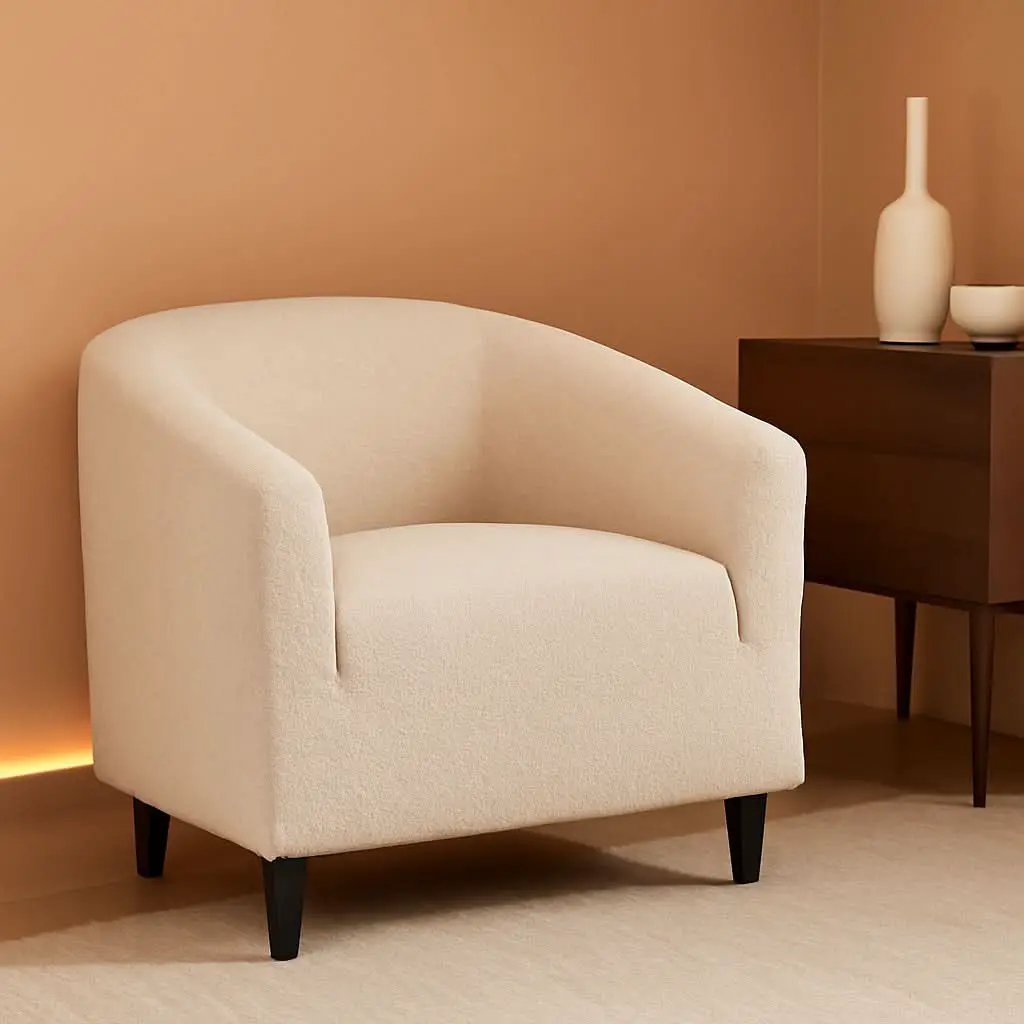 Grey Furry Barrel Accent Chair Velvet Textured Upholstered from PriceLows™