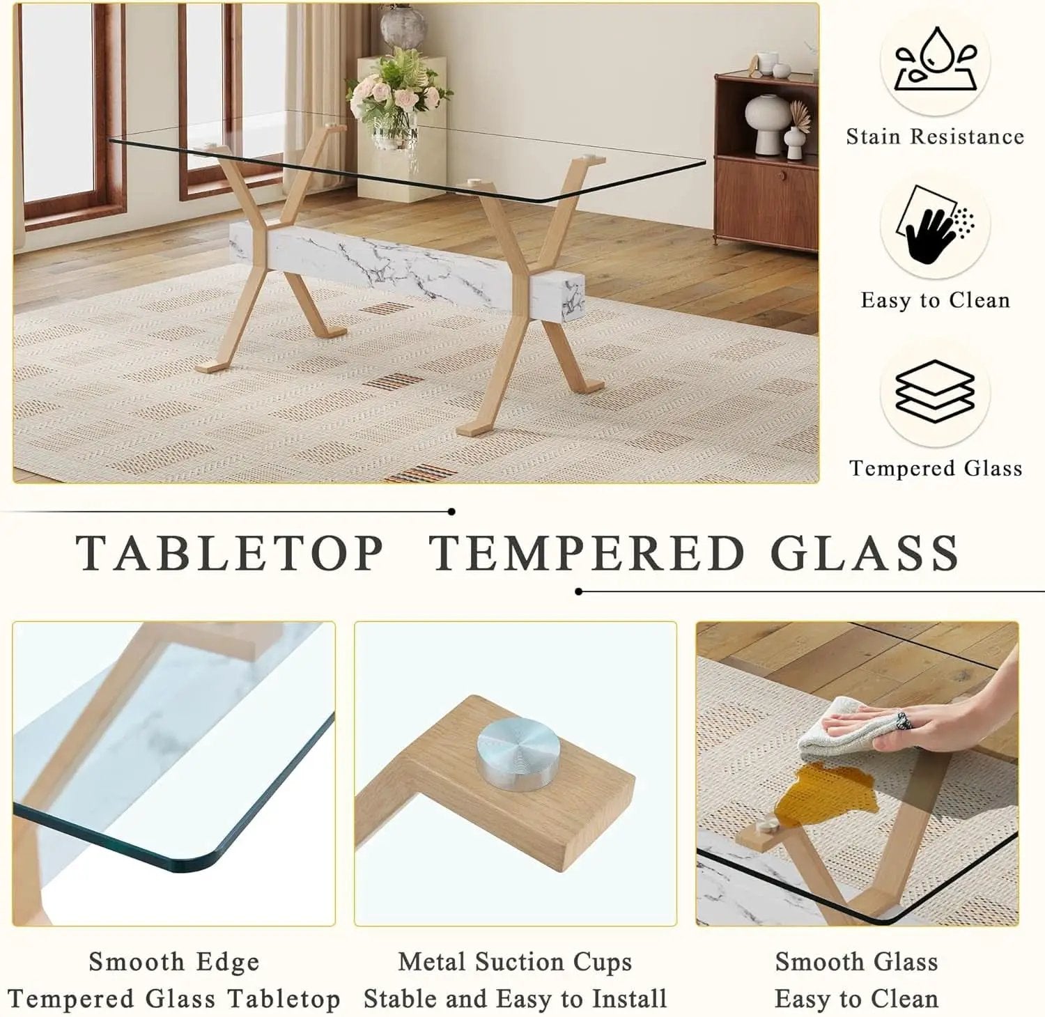 71 Inch Glass Dining Table With Tempered Glass Top from PriceLows™