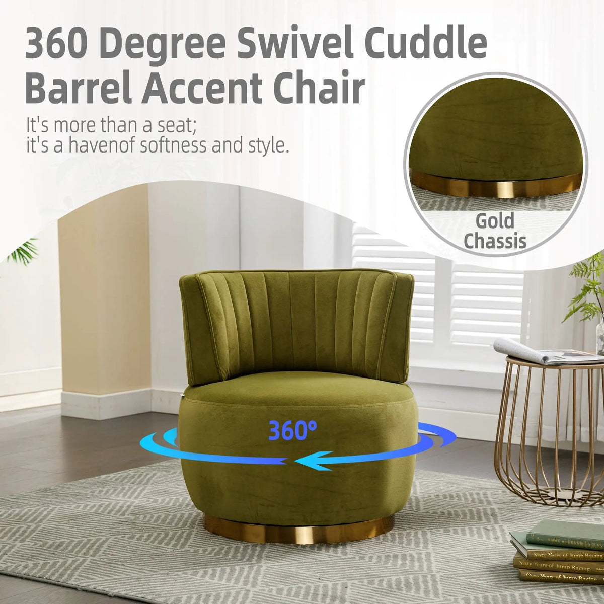 360 Degree Swivel Barrel Chair | Cuddle Accent Sofa Chair | Super Soft Fabric | Wrap-Around Barrel Back