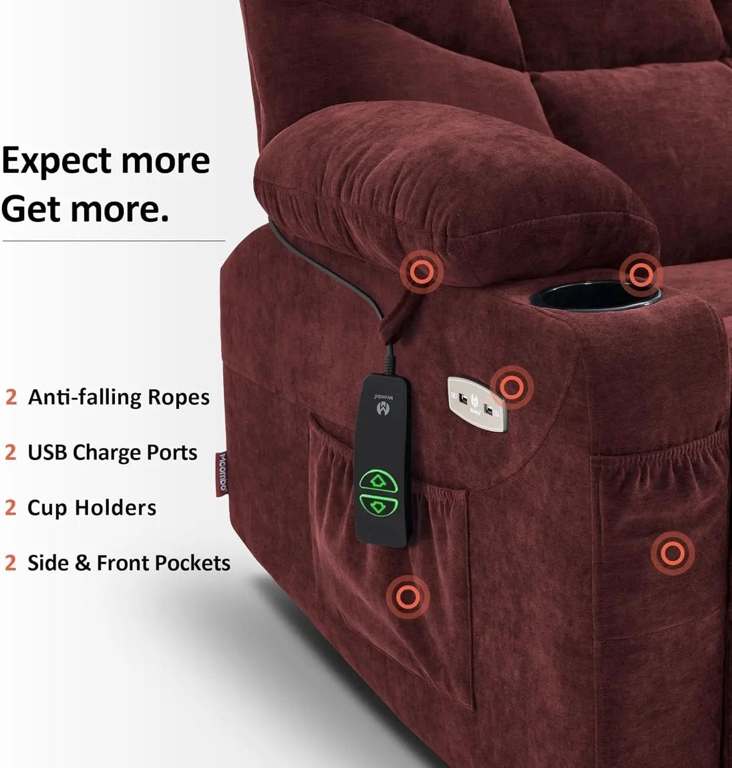 Power Lift Recliner Chair With Extended Footrest Burgundy from PriceLows™