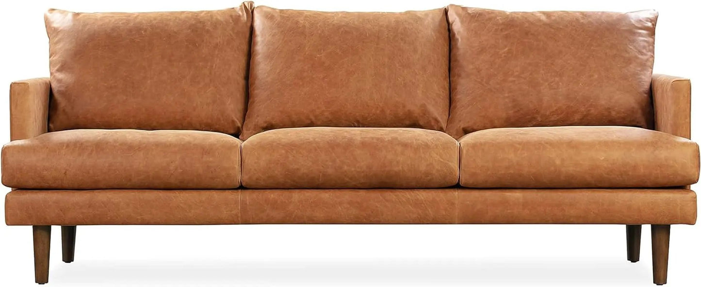 Girona 88 Inch Leather Sofa Cognac Tan With Tufted Back from PriceLows™