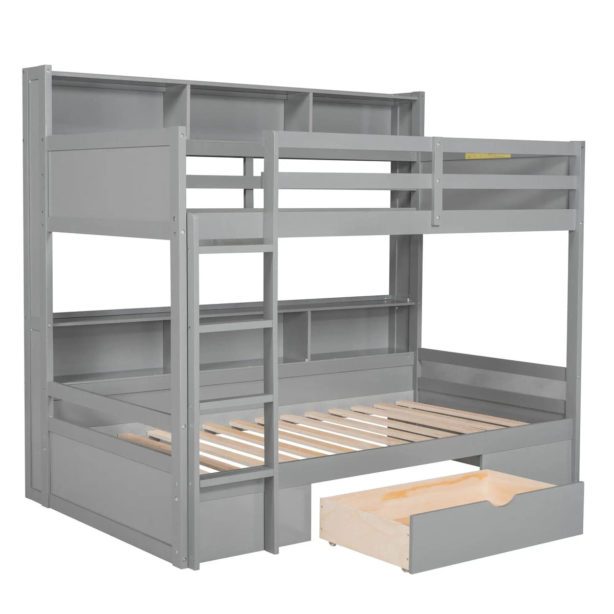 Wooden Twin Bunk Bed | Built-In Shelves | Storage Drawer