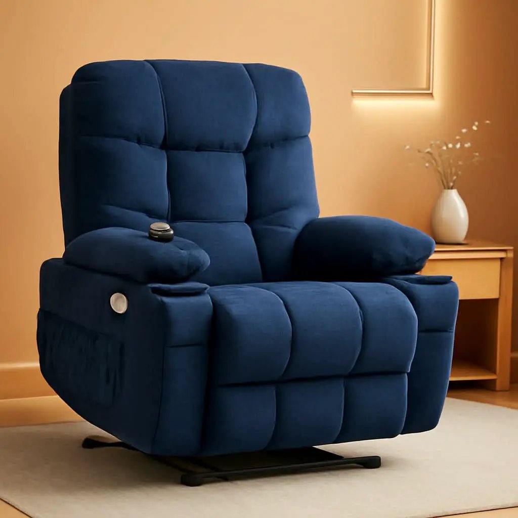 Power Lift Recliner Chair Navy Blue With Extended Footrest from PriceLows™