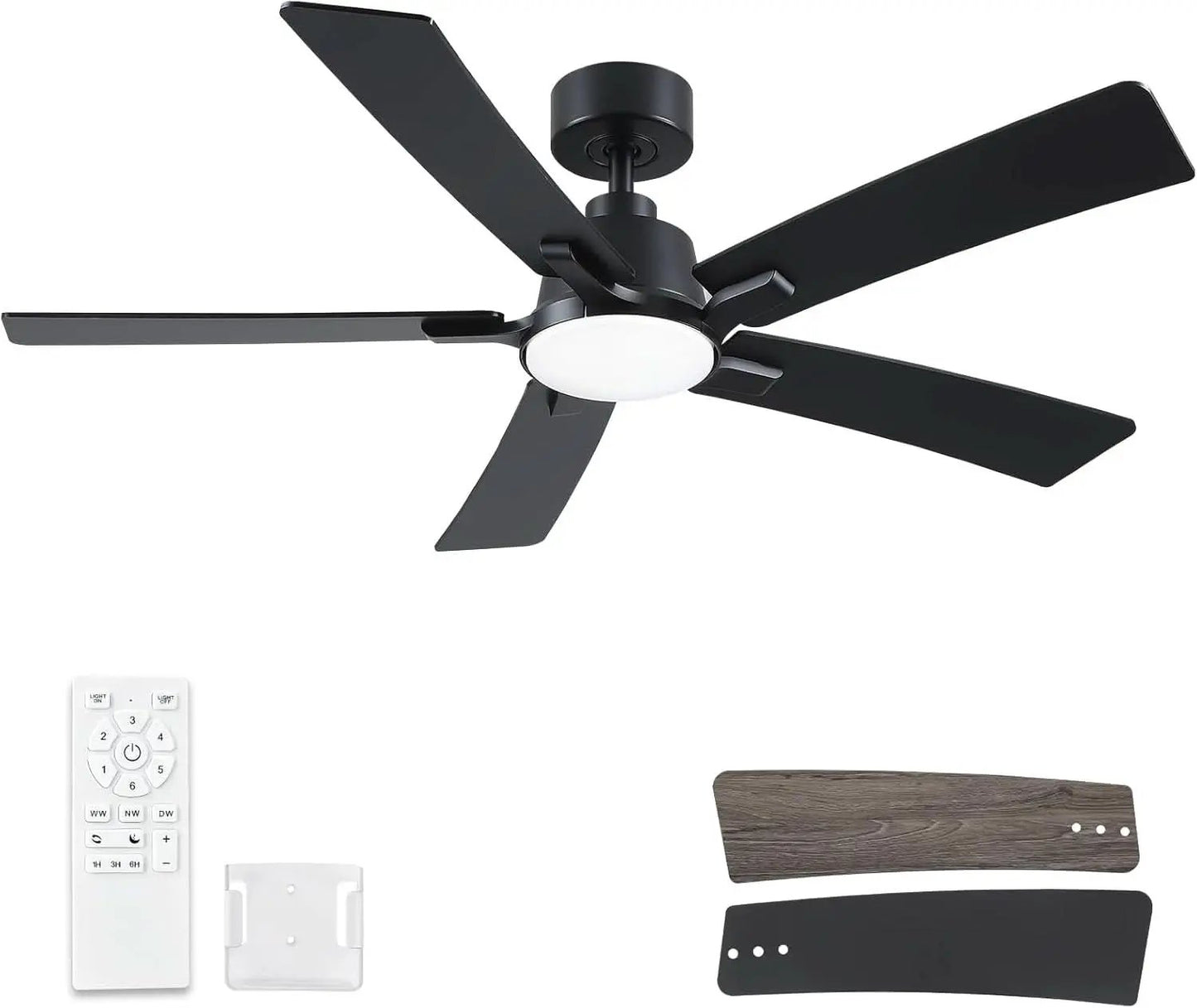 52 Inch Ceiling Fan With Lights Remote Black 5 Blade from PriceLows™