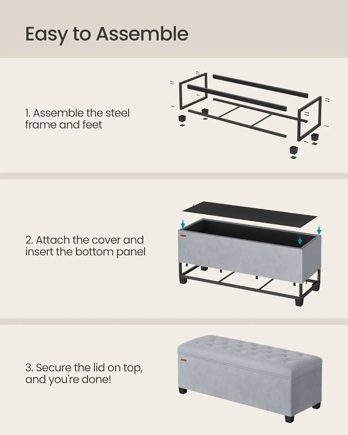 Dove Gray Velvet Storage Ottoman Bench 43 Inches Length from PriceLows™