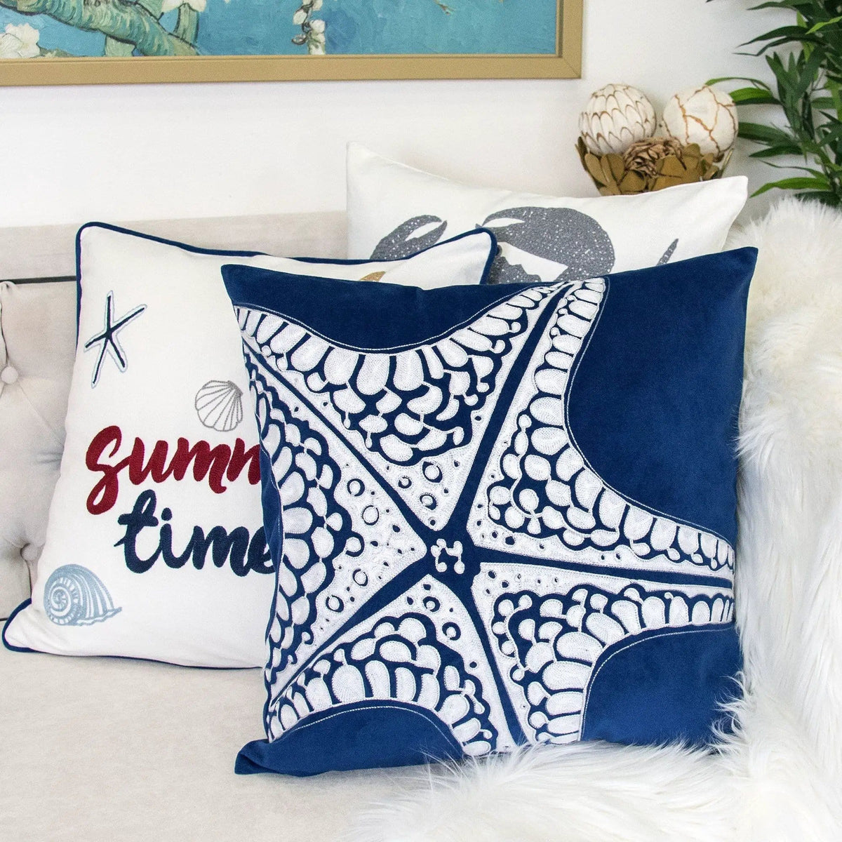 Seastar Starfish Pillow With Hidden Zipper (Set of 2) Indigo | Accent Pillow | Velvet & Polyester | Living Room