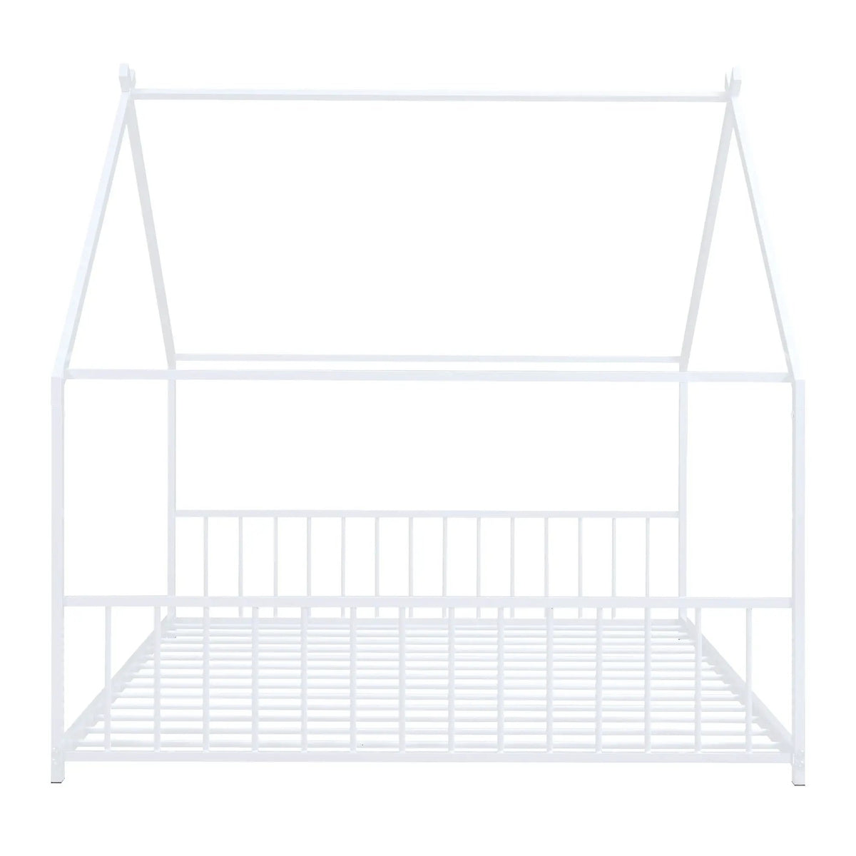 Metal House Bed | Roof Design | Semi-Enclosed Play Space | Contemporary Neutral Finish