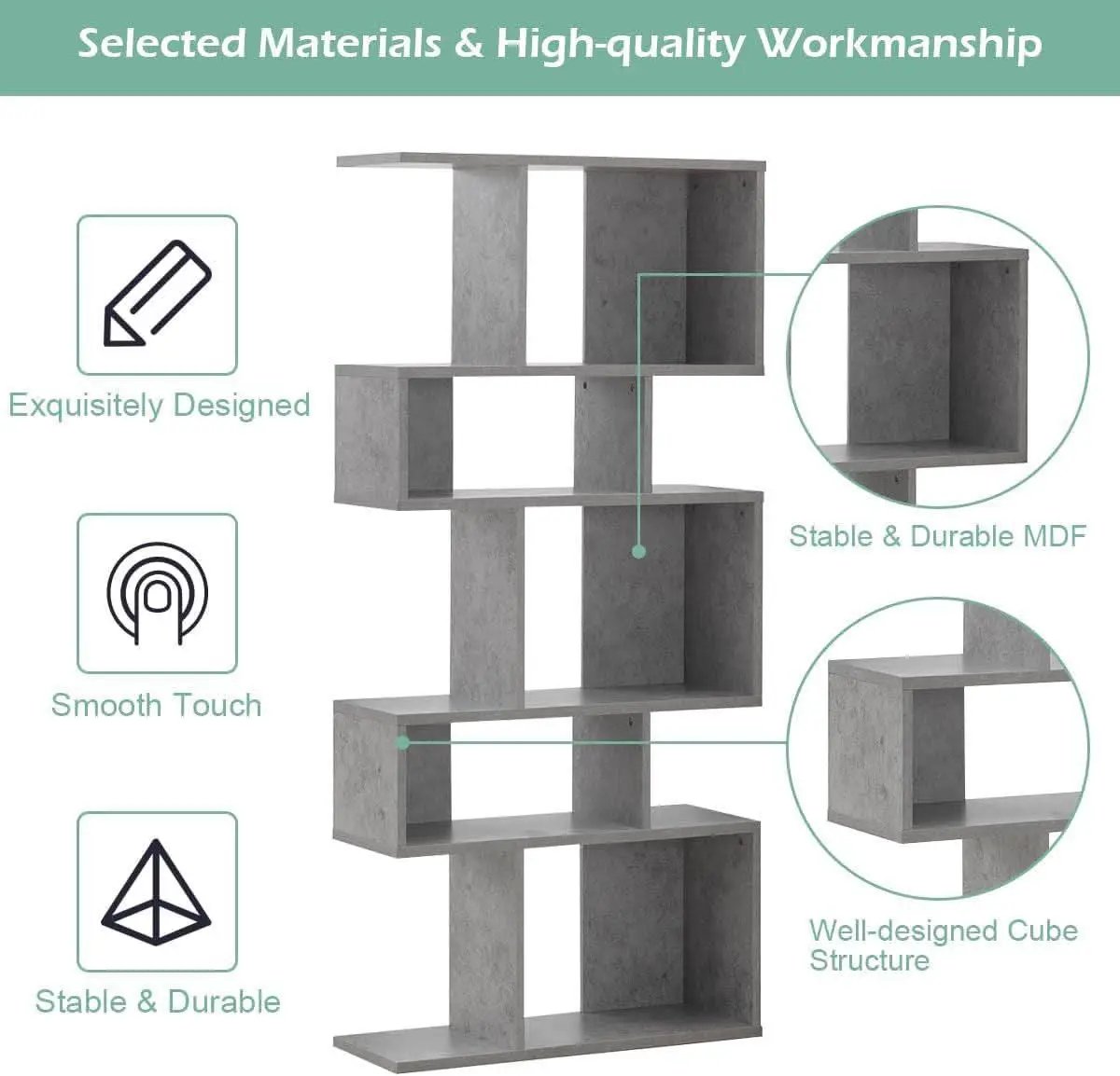 Gray Five Tier Geometric Bookshelf Set Of 2 70 Inch Tall from PriceLows™