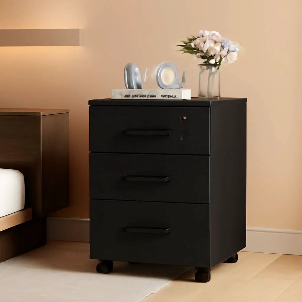 3 Drawer Wood Mobile File Cabinet With Wheels Black Under Desk Office Storage For Home Office Use from PriceLows™
