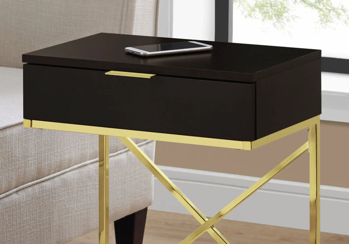 Accent Side Table | Spacious Tabletop | Storage Drawer | Metal Frame