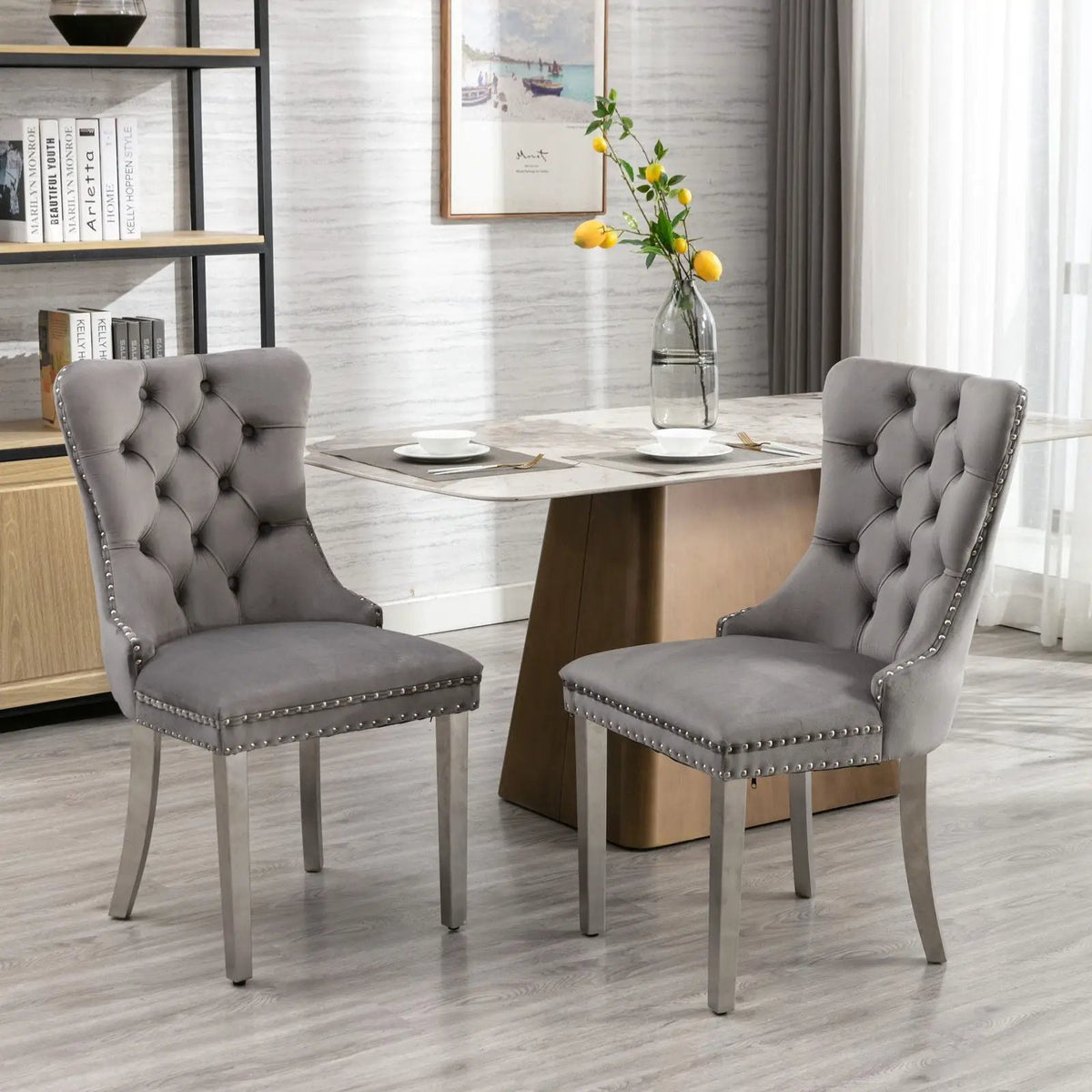 Dining Chair | Tufted Upholstery | Stainless Steel Legs | Set Of 2