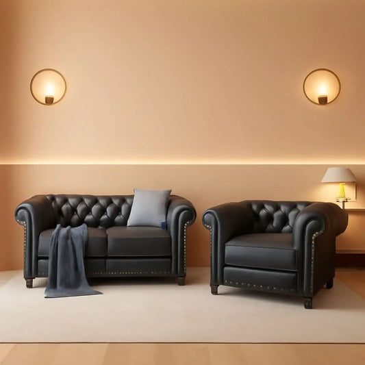Sectional Sofa | PU Leather | 3 Piece Modular Configuration | Black Tufted Cushions