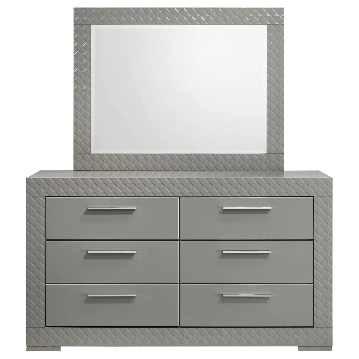 Ives 6-drawer Dresser and Mirror Grey High Gloss | 63 x 18 x 74 in | 6-Drawer | Bedroom