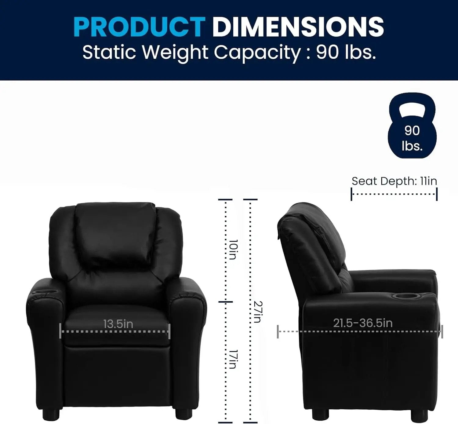 Kids Leathersoft Recliner With Cup Holder And Safety Recline Black from PriceLows™