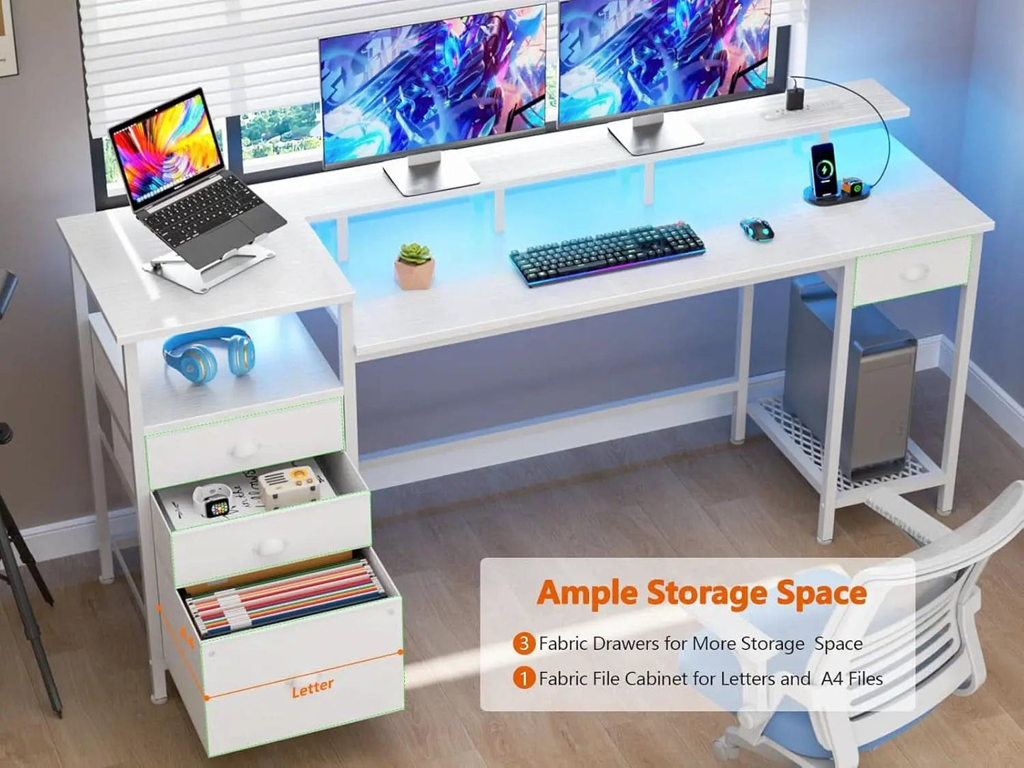 White 60 Inch Computer Desk For Home Office Modern from PriceLows™