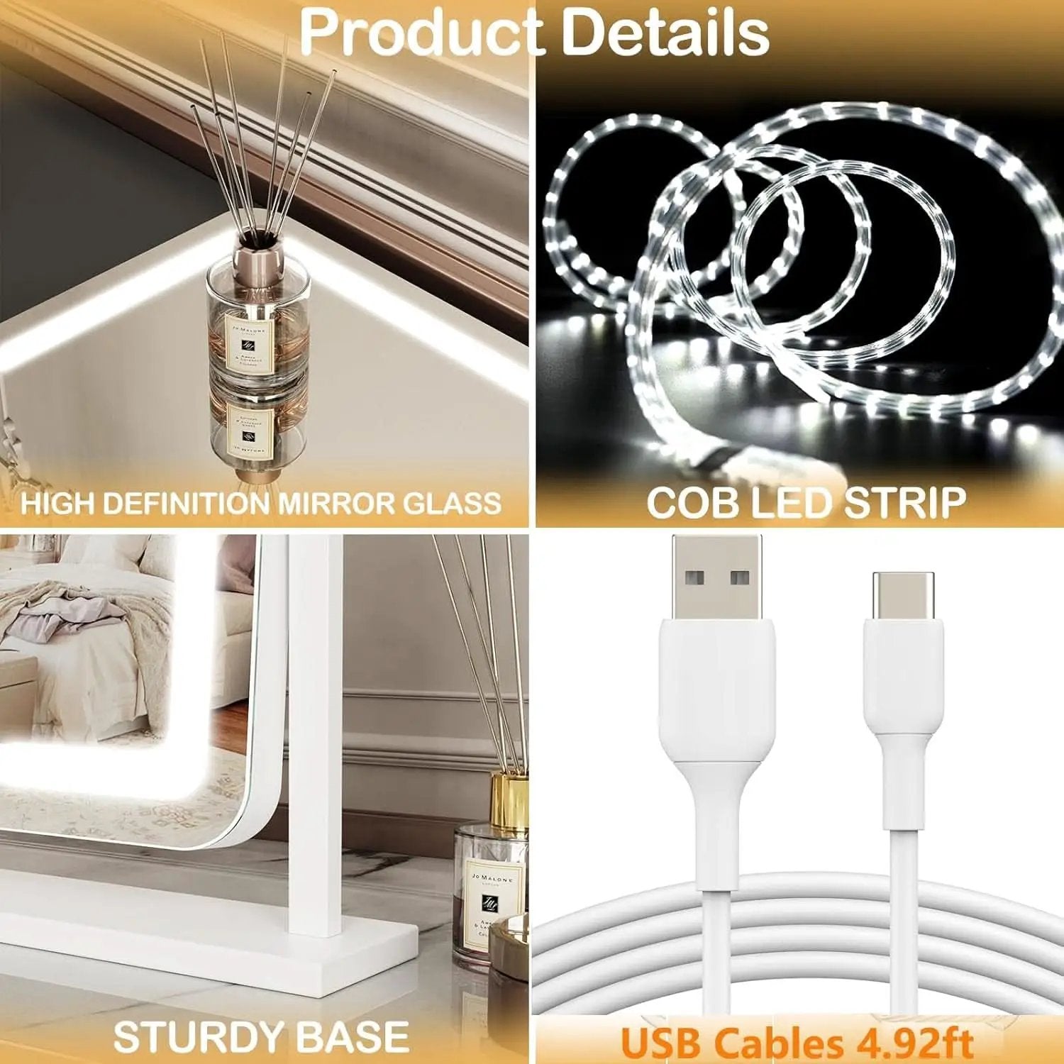 LED Makeup Vanity Mirror With Lights 15.2 Inch White from PriceLows™