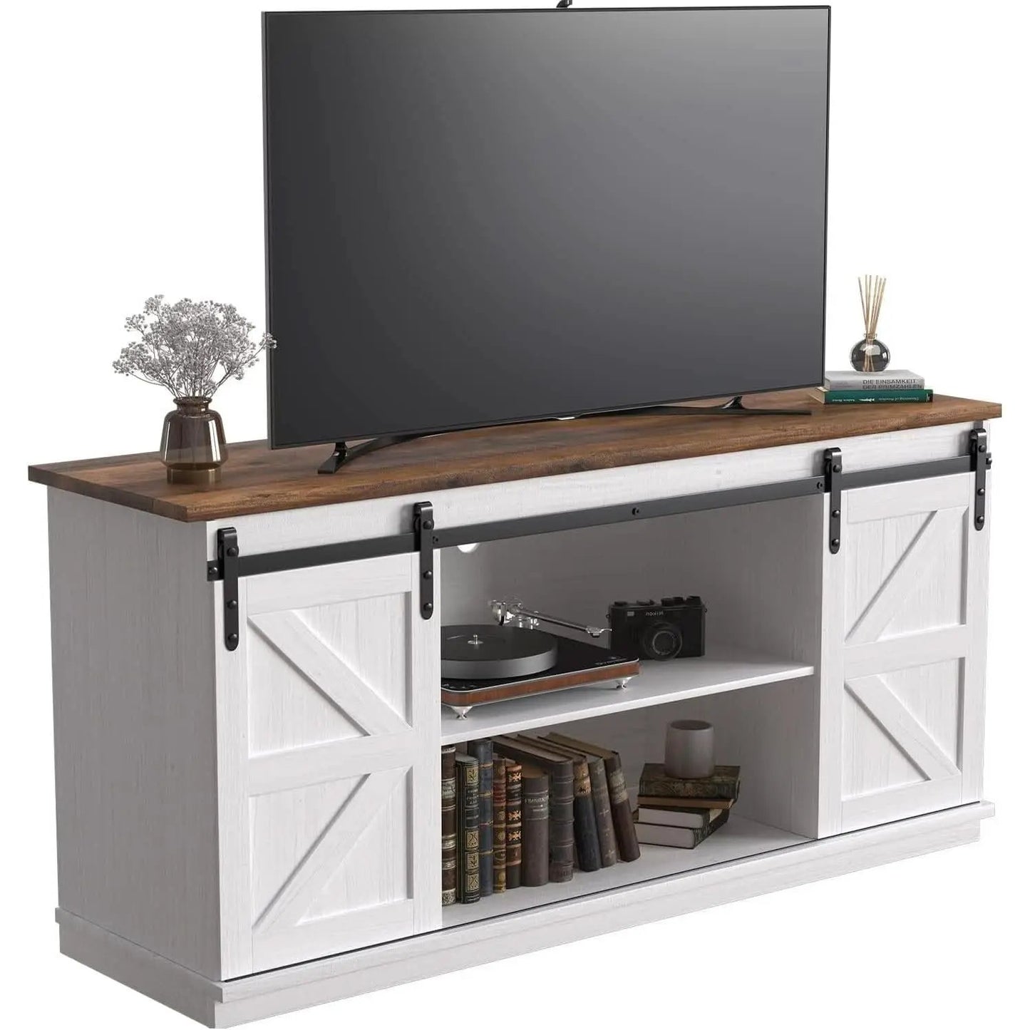 65 Inch Farmhouse TV Stand With Sliding Barn Doors from PriceLows™