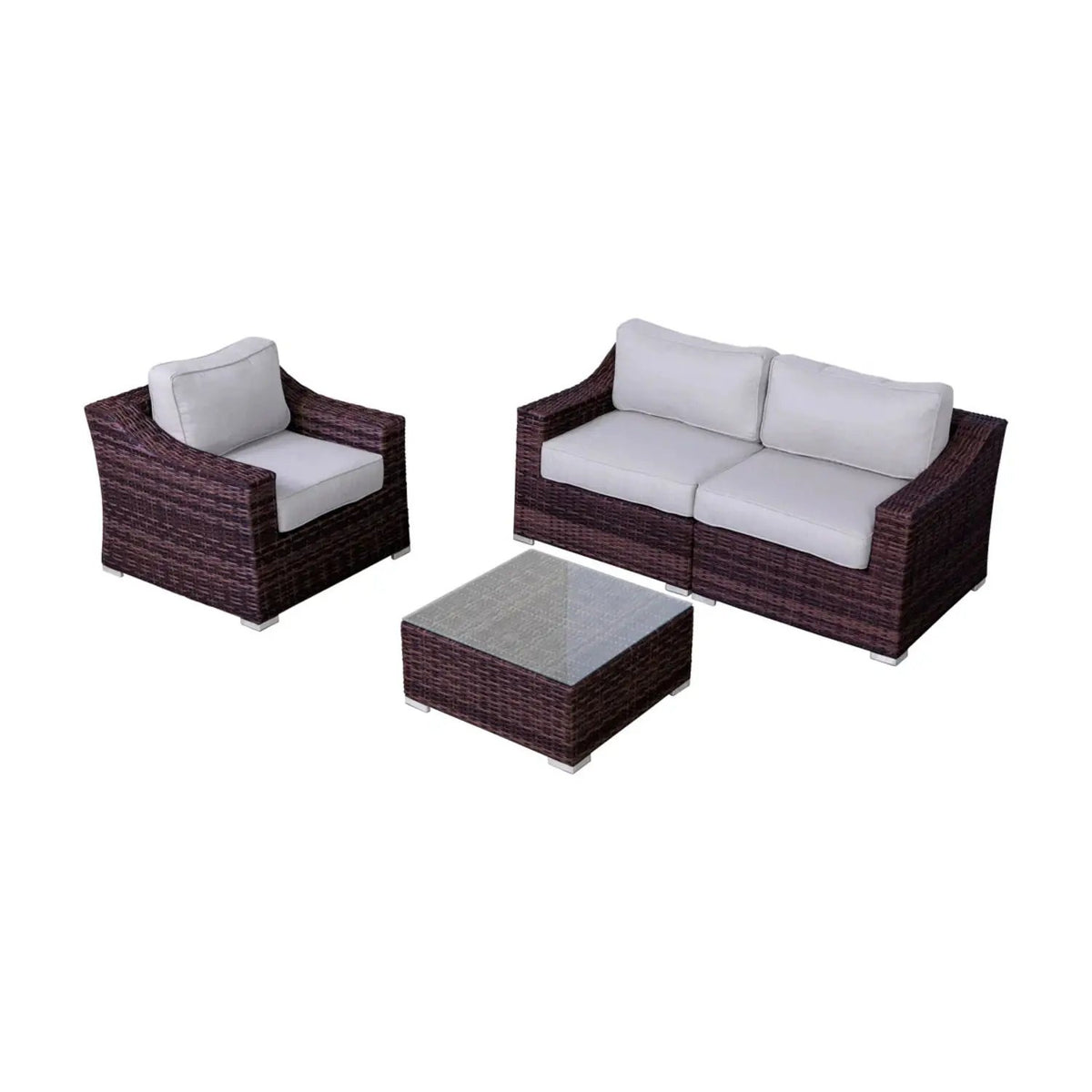 Outdoor Wicker Conversation Set | All-Weather Resin | Tempered Glass Table | 5 Inch Cushions
