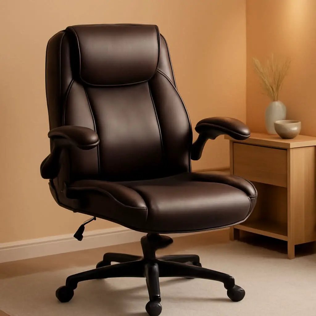 Brown PU Leather Office Chair With Adjustable Height from PriceLows™