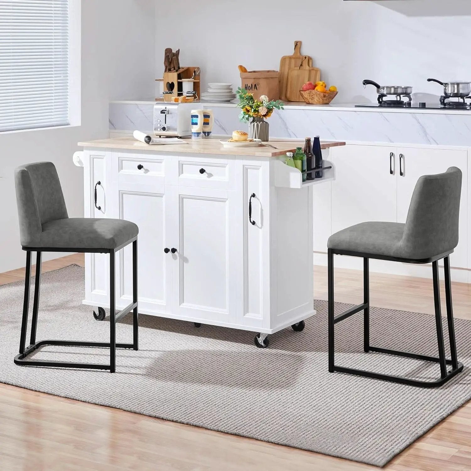 24 Inch Counter Height Leather Bar Stools Gray Set Of 2 from PriceLows™