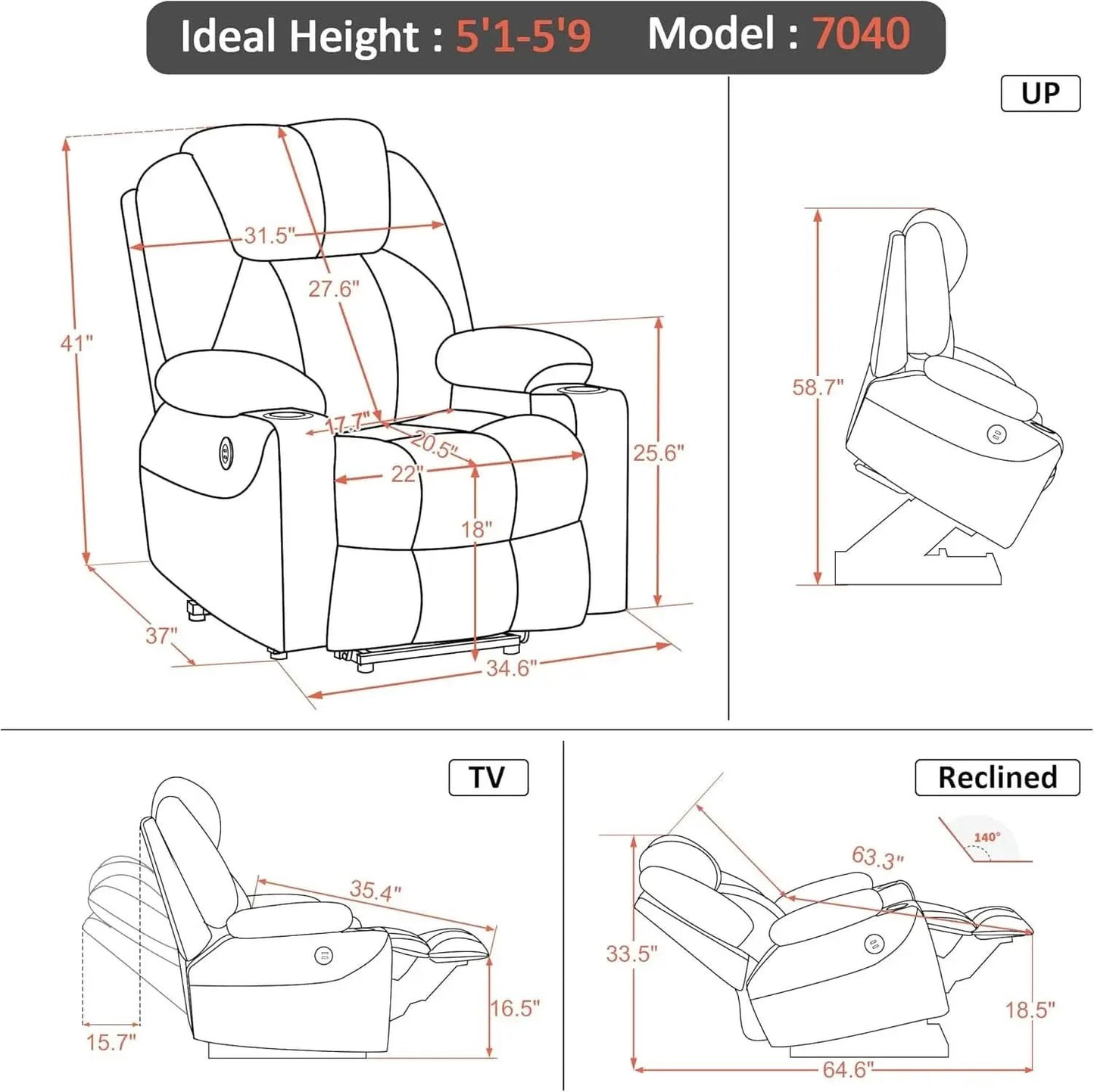 Electric Power Lift Recliner Chair Dark Brown Massage from PriceLows™
