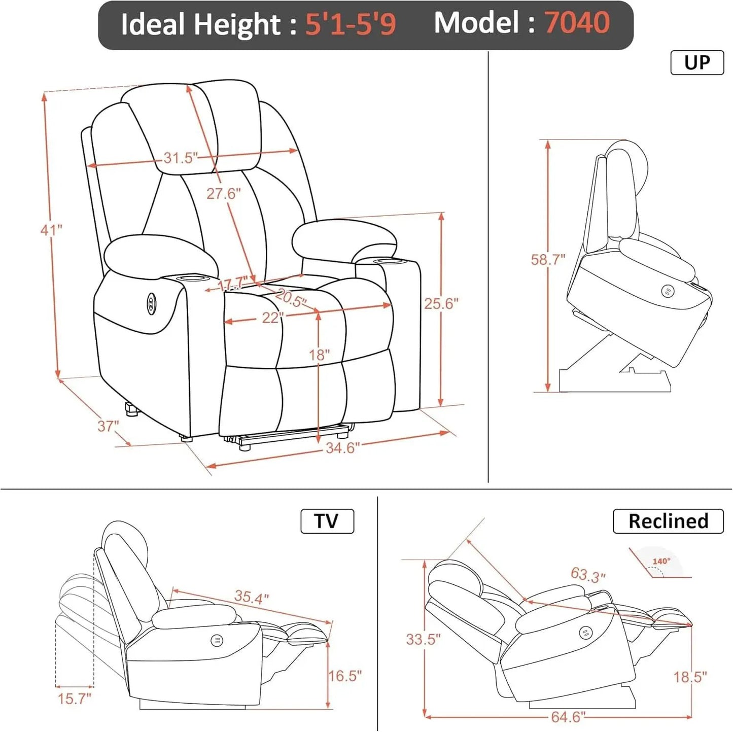 Electric Power Lift Recliner Chair Brown With Massage from PriceLows™