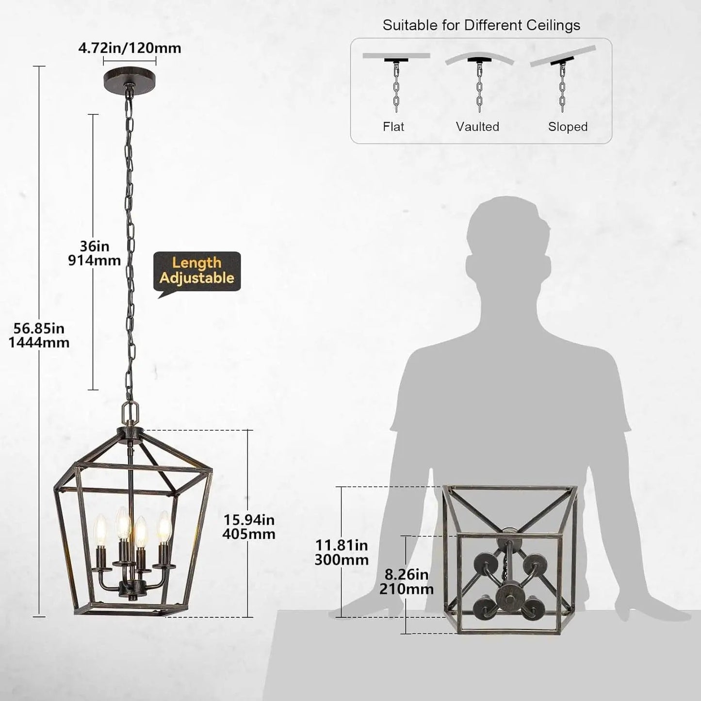 Industrial Black and Gold 4 Light Chandelier With Adjustable Chain from PriceLows™