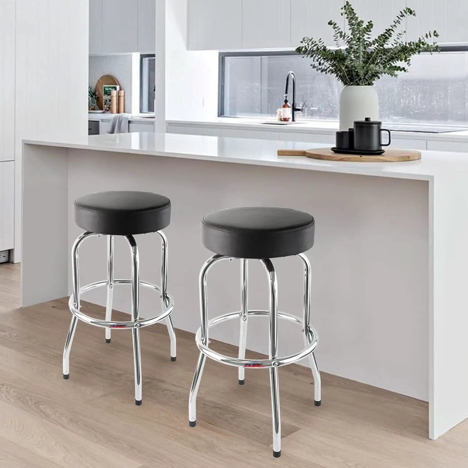 29 Inch Iron Backless Swivel Bar Stool With Padded Black Leatherette Seat And Chrome Frame from PriceLows™