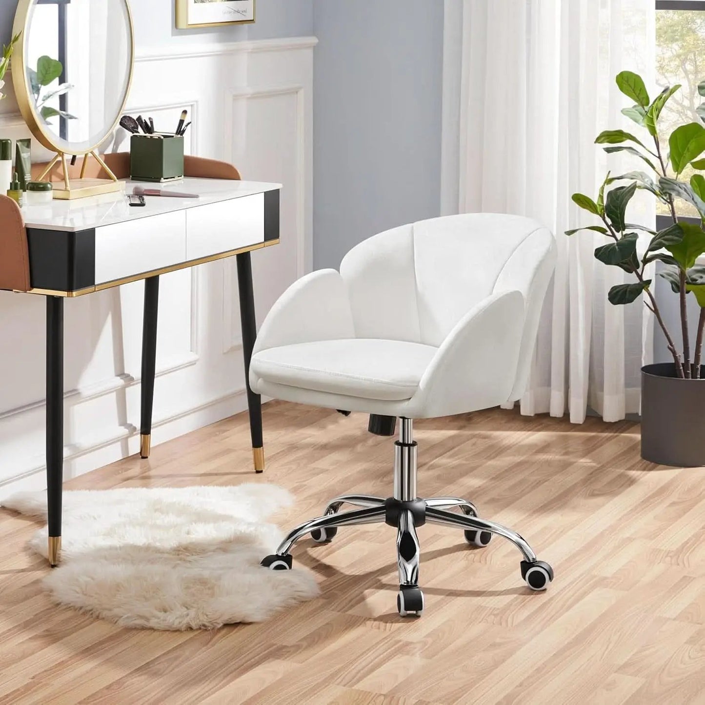 White Petal Desk Chair Faux Leather Swivel Office Chair from PriceLows™