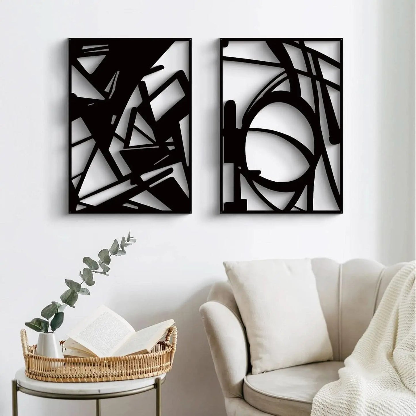 Black Abstract Metal Wall Art 4 Pack Minimalist 3D from PriceLows™