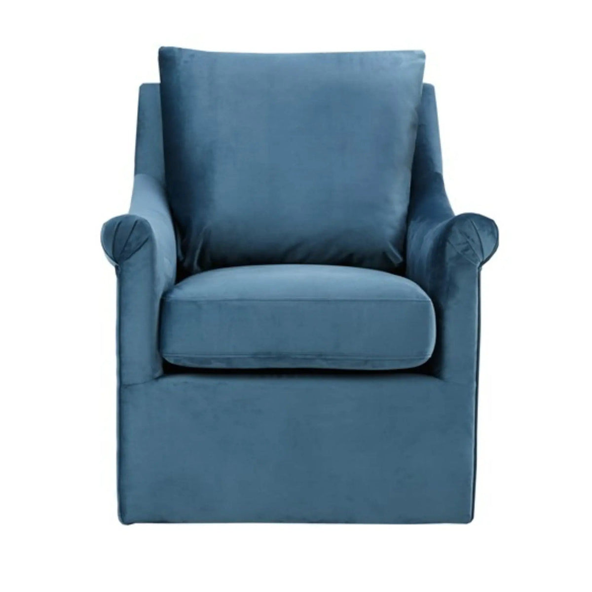 Swivel Chair With Curved Arms And Straight Back - | 33.7 x 28.54 x 32.4 in | Solid Wood & Velvet | Blue