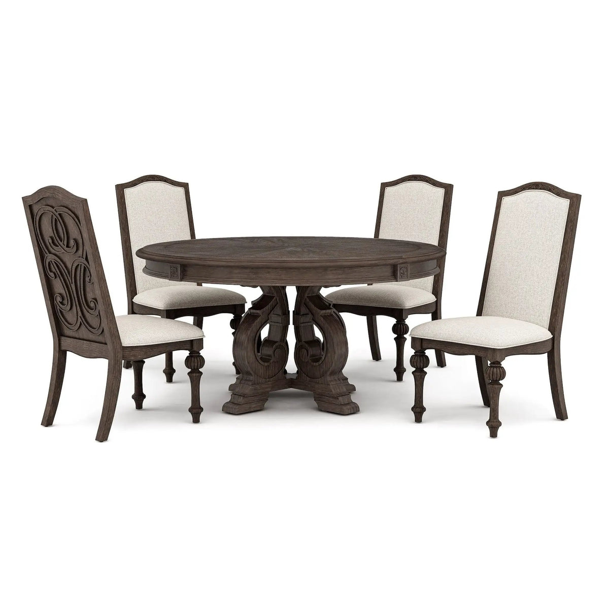 Round Dining Set | 7-Piece | Rustic Style | Pedestal Base Table With Side Chairs