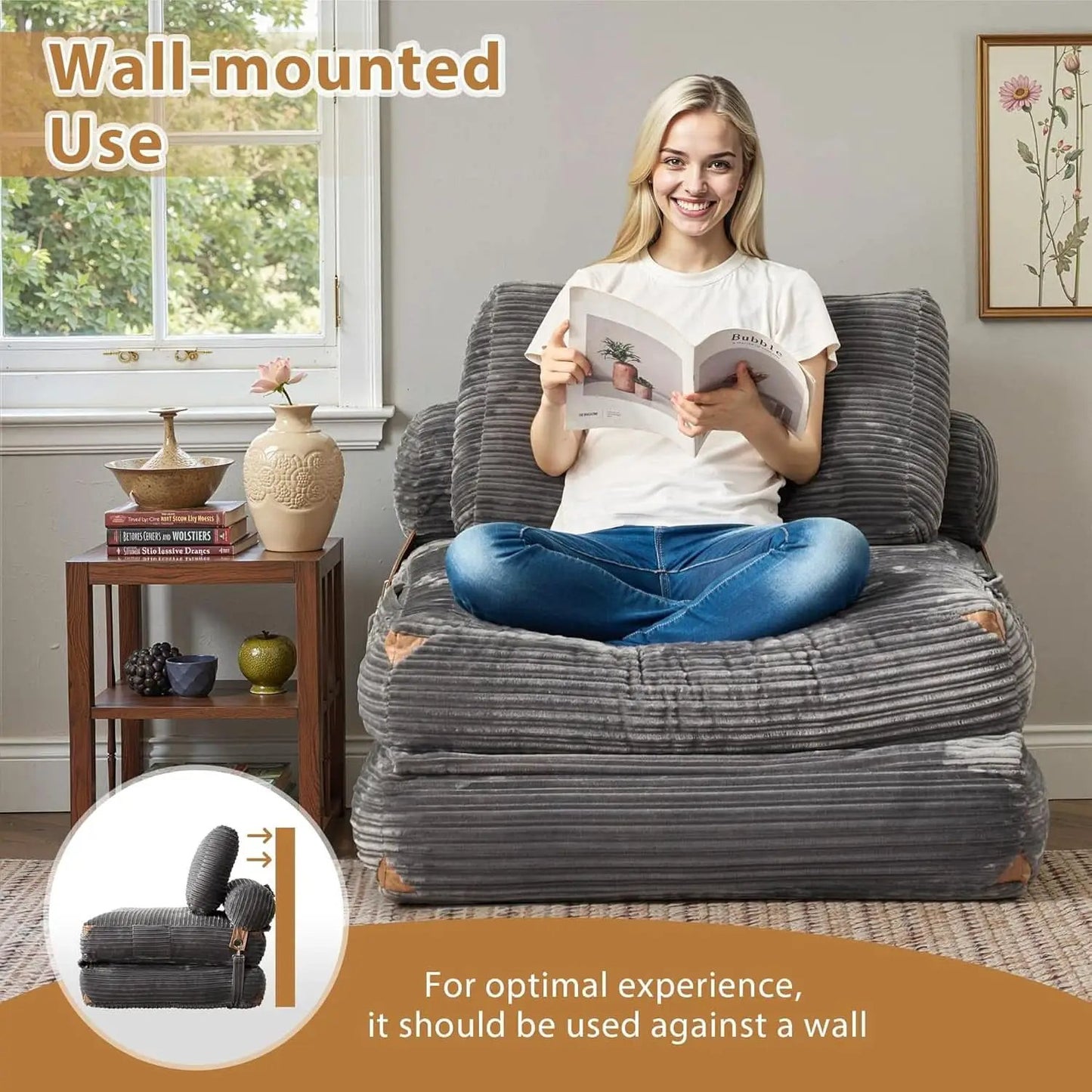75Inch Grey Foldable Convertible Sofa Bed SleeperCouch from PriceLows™