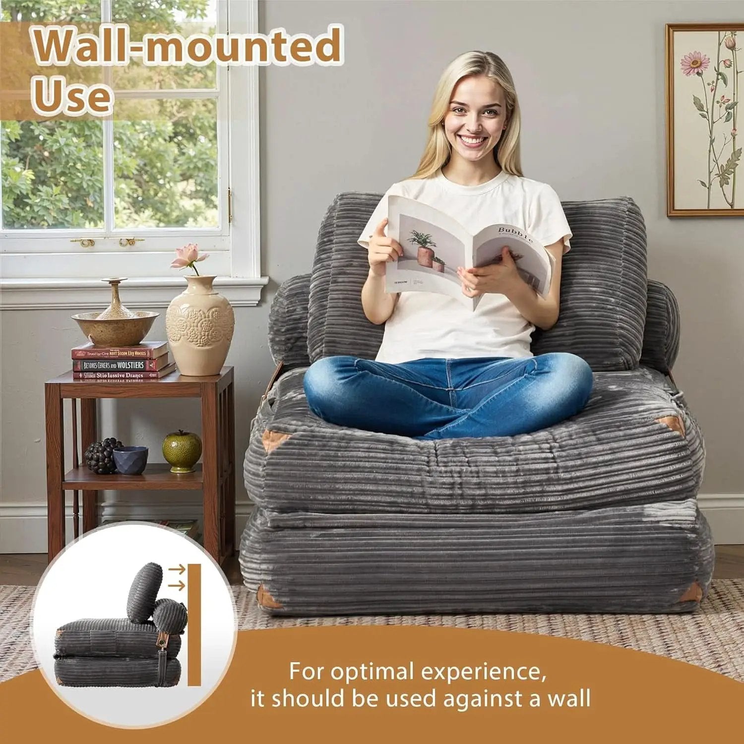 75Inch Grey Foldable Convertible Sofa Bed SleeperCouch from PriceLows™