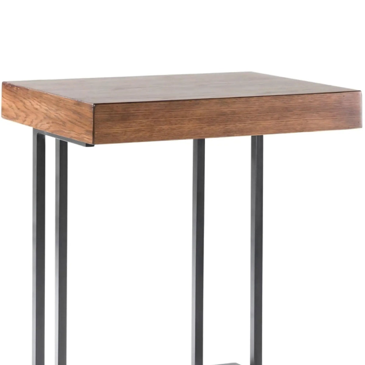 Wynn Pull Up Table | Pecan Finish | Storage Compartment | Metal Base