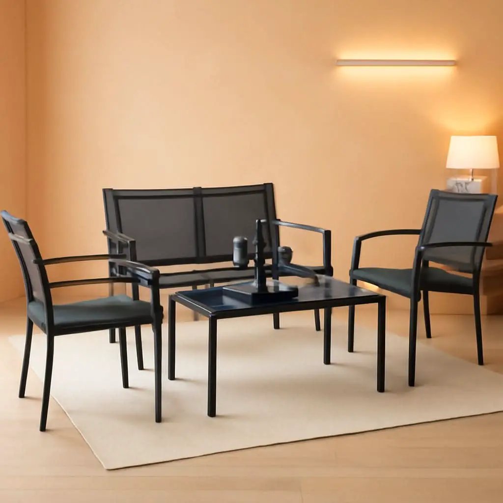 4 Piece Outdoor Patio Set With Glass Table Black Durable from PriceLows™