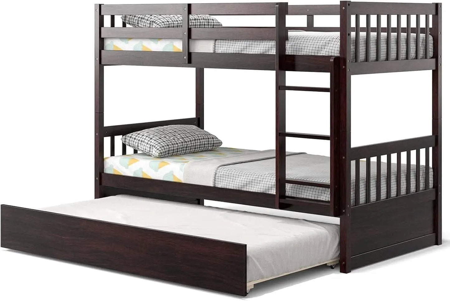 Twin Over Twin Bunk Bed With Trundle In Espresso Solid Wood from PriceLows™