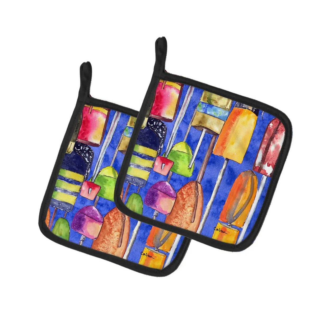 Pot Holder Set of 2 | Heat Resistant Quilted Hot Pads | 7.5 x 7.5 Inch | Lobster Bouys (Style 2)