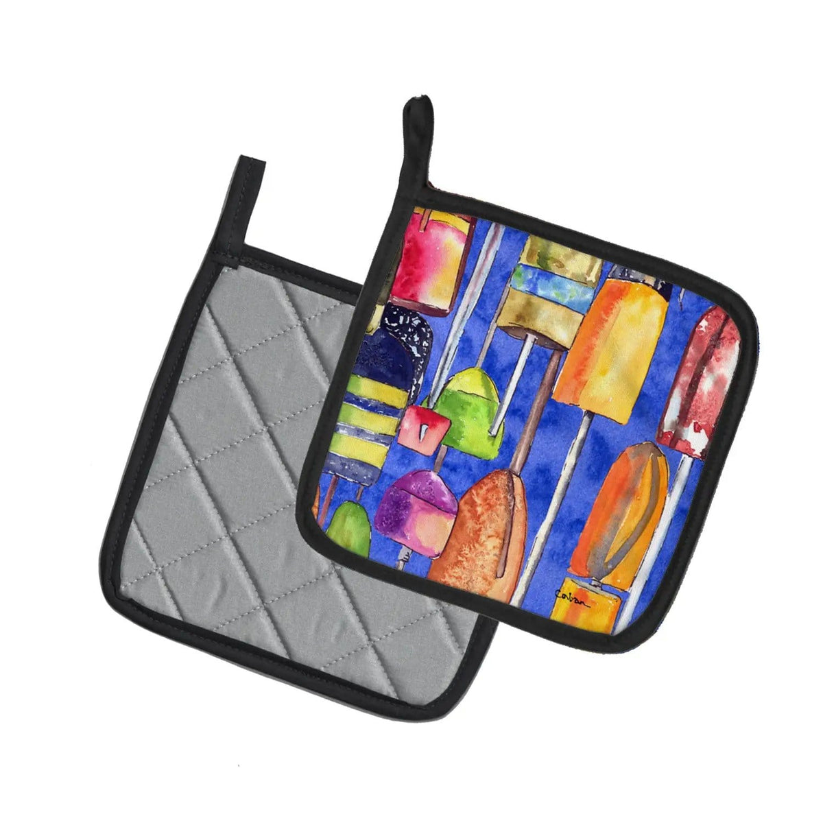 Pot Holder Set of 2 | Heat Resistant Quilted Hot Pads | 7.5 x 7.5 Inch | Lobster Bouys (Style 2)