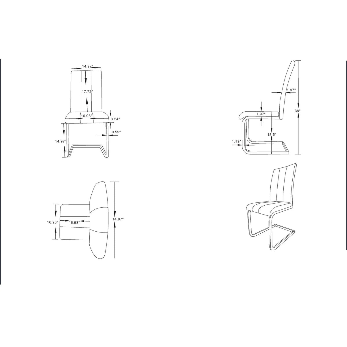 Altis Dining Chairs | Set Of 4 | C-Style Metal Legs | Padded Seats