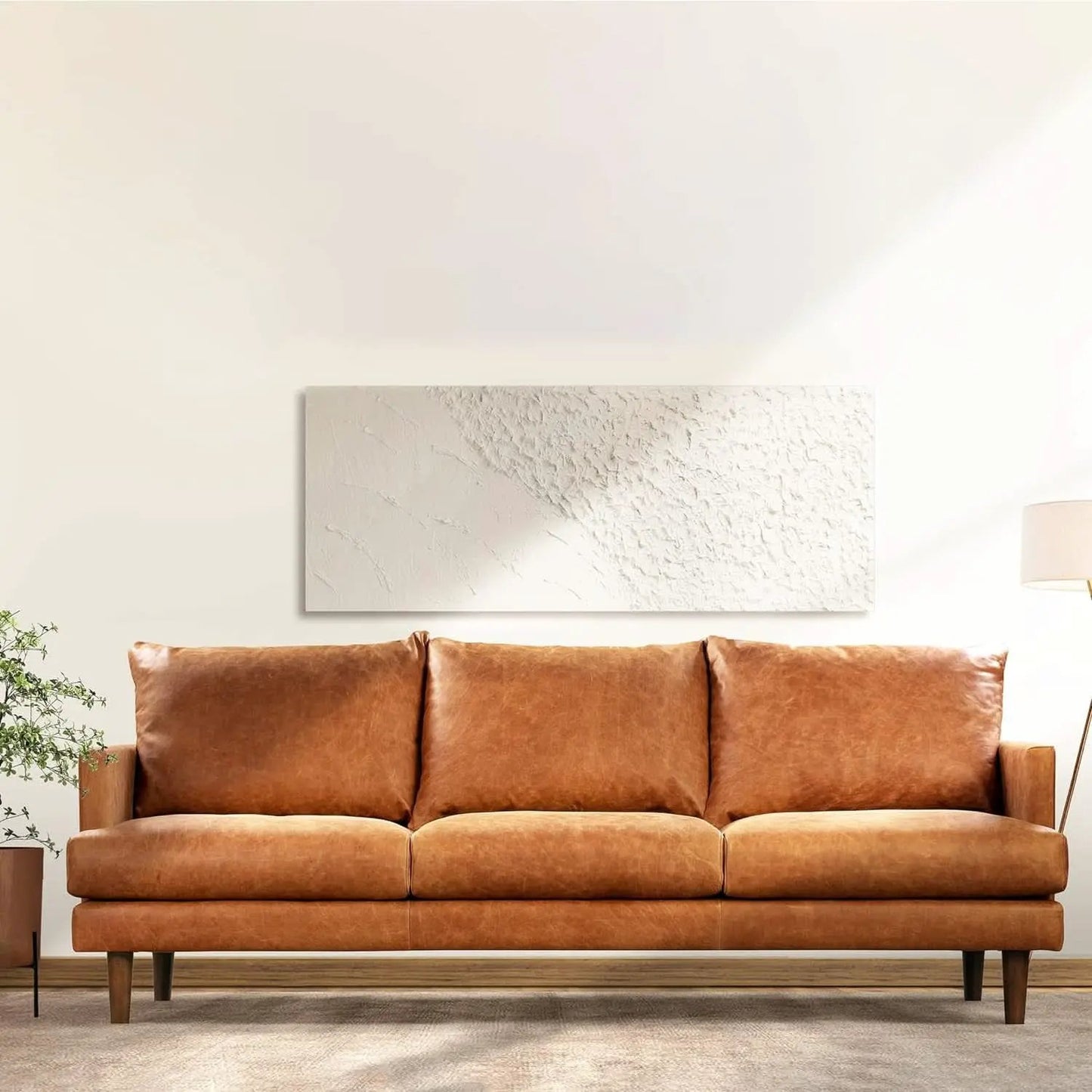 Girona 88 Inch Leather Sofa Cognac Tan With Tufted Back from PriceLows™