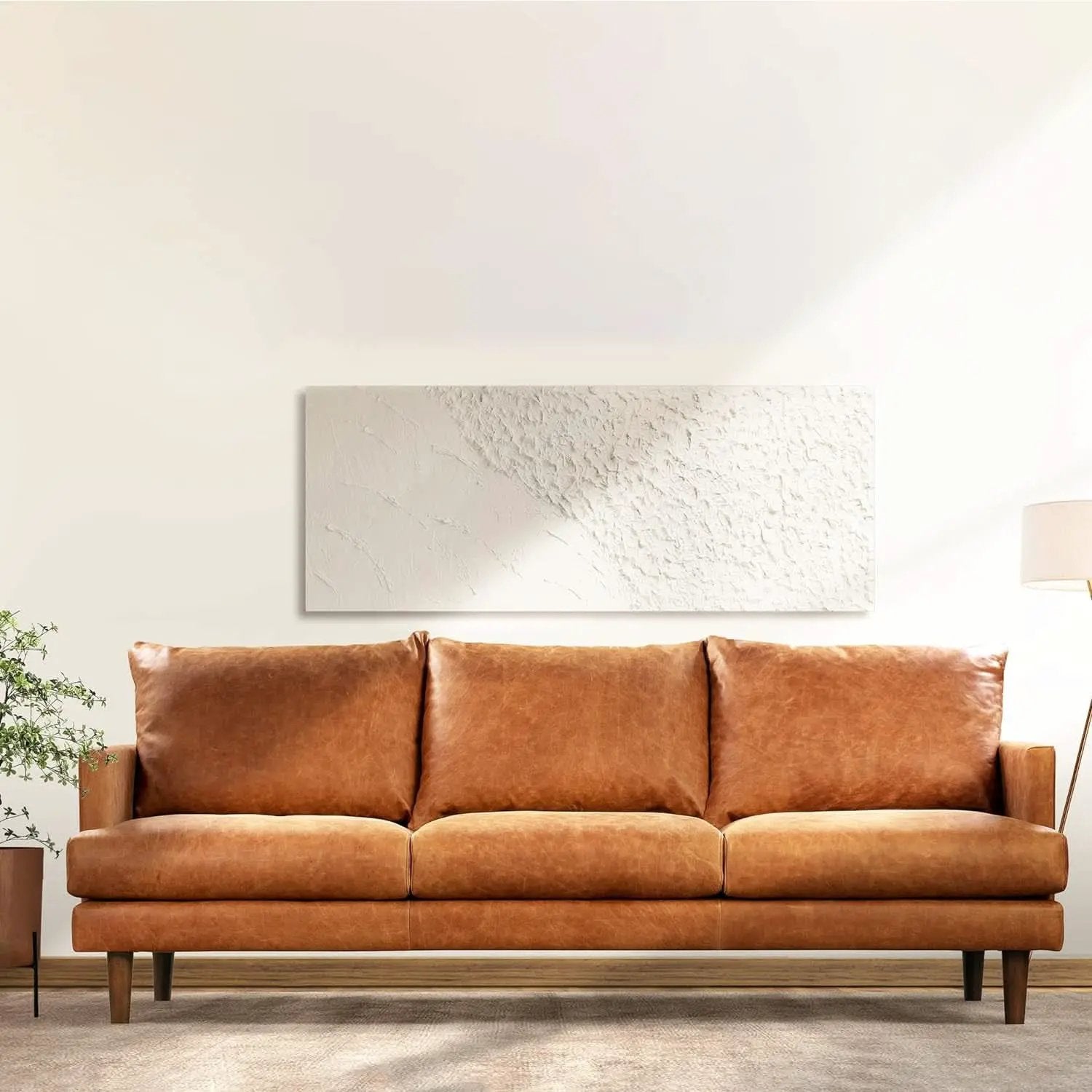 Girona 88 Inch Leather Sofa Cognac Tan With Tufted Back from PriceLows™