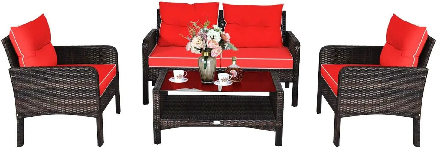 4 Piece Outdoor Wicker Patio Furniture Set with Cushions from PriceLows™