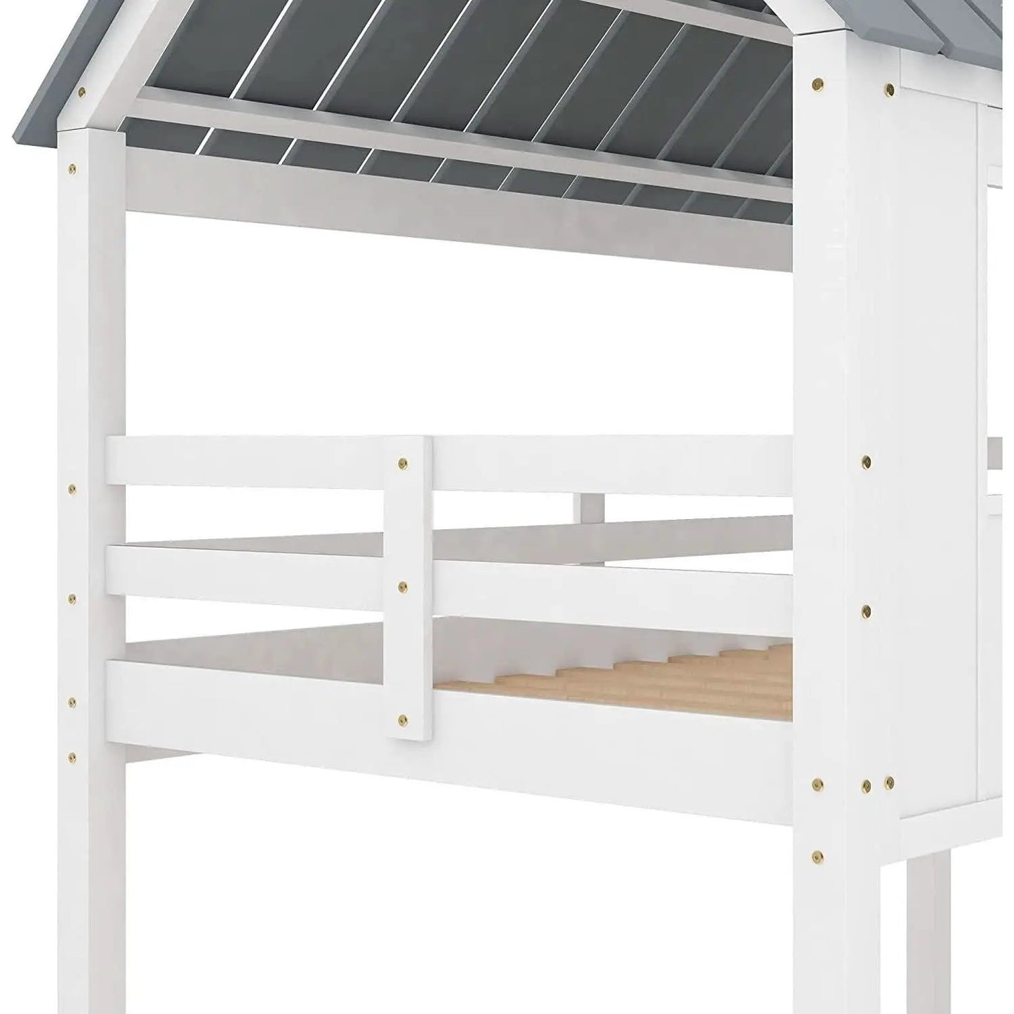 Twin House Bunk Bed With Playhouse White And Gray Finish from PriceLows™