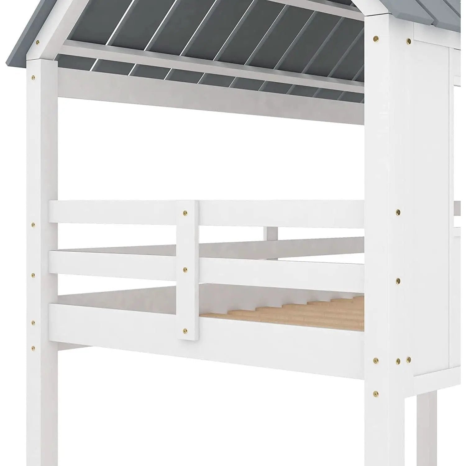Twin House Bunk Bed With Playhouse White And Gray Finish from PriceLows™