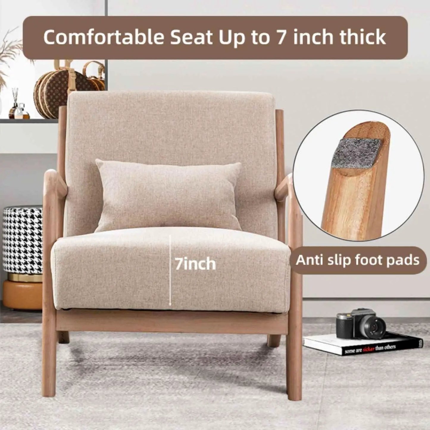 Beige Luxuriously Upholstered Mid Century Modern Chair from PriceLows™