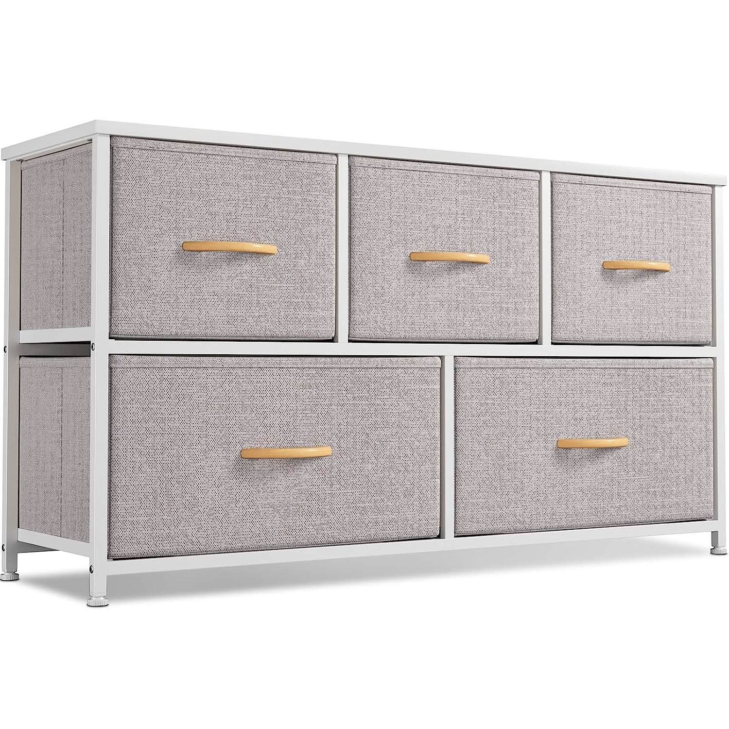 Light Gray 5 Drawer Dresser Tower Unit Small Size Modern from PriceLows™