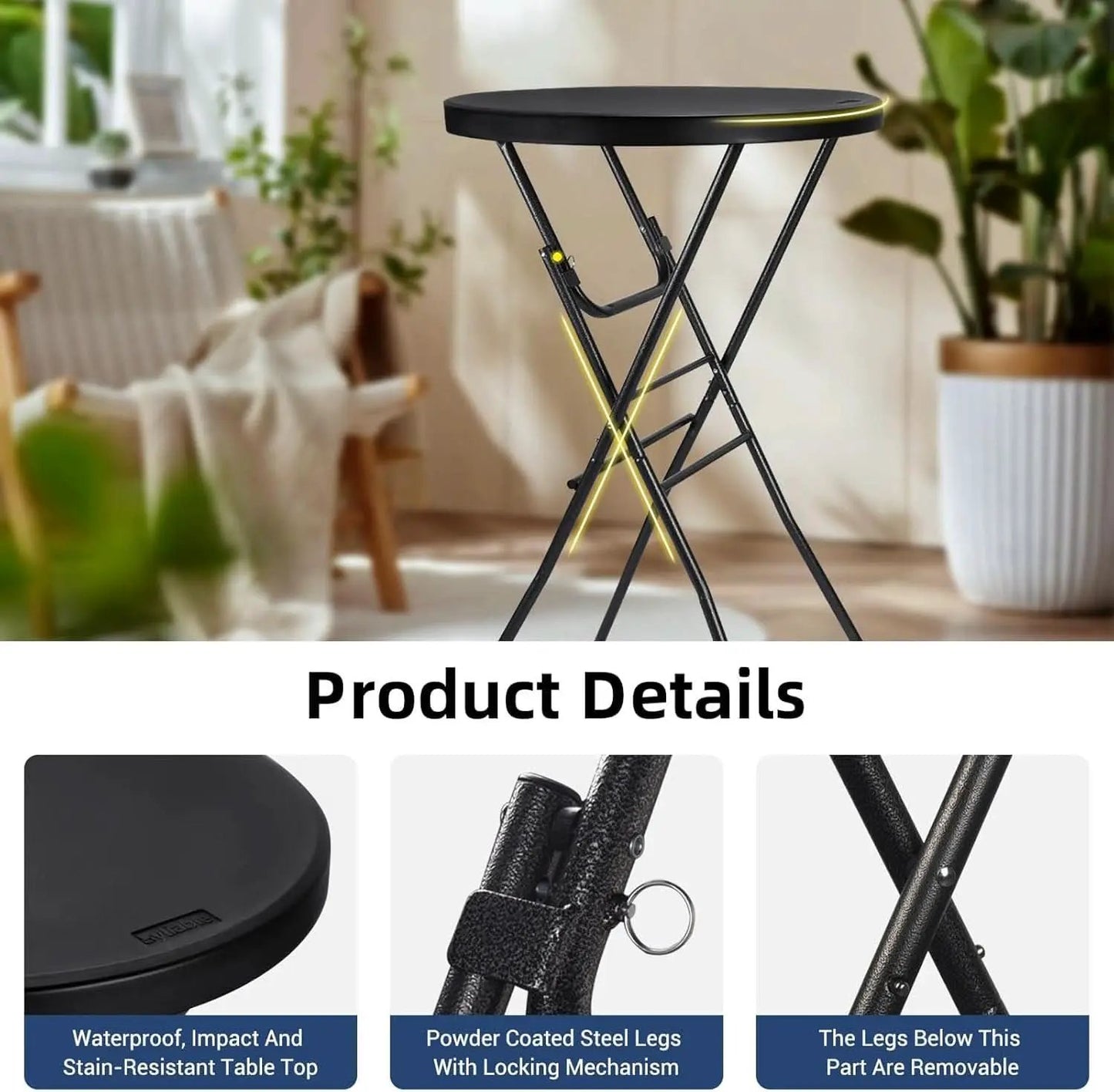 Black Twenty EightIn High Top Foldable Removable Locking Legs Cocktail Table from PriceLows™