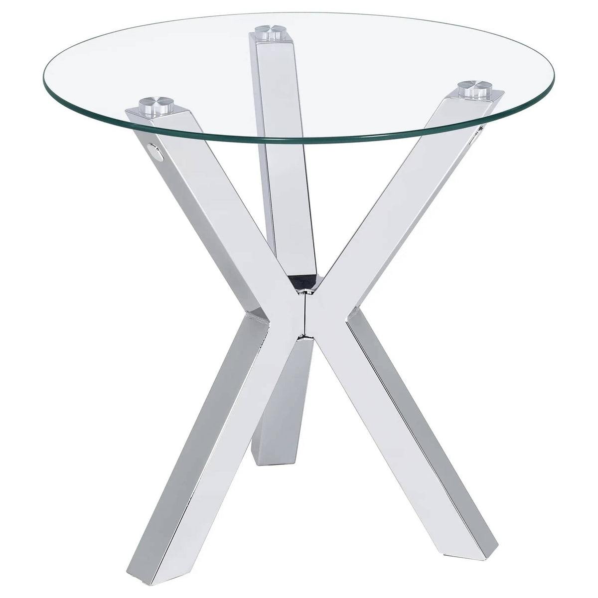 Kenzie 3-piece Round Coffee and End Table Set Chrome | 3-Piece Set | Tempered Glass & Steel | Dining Room