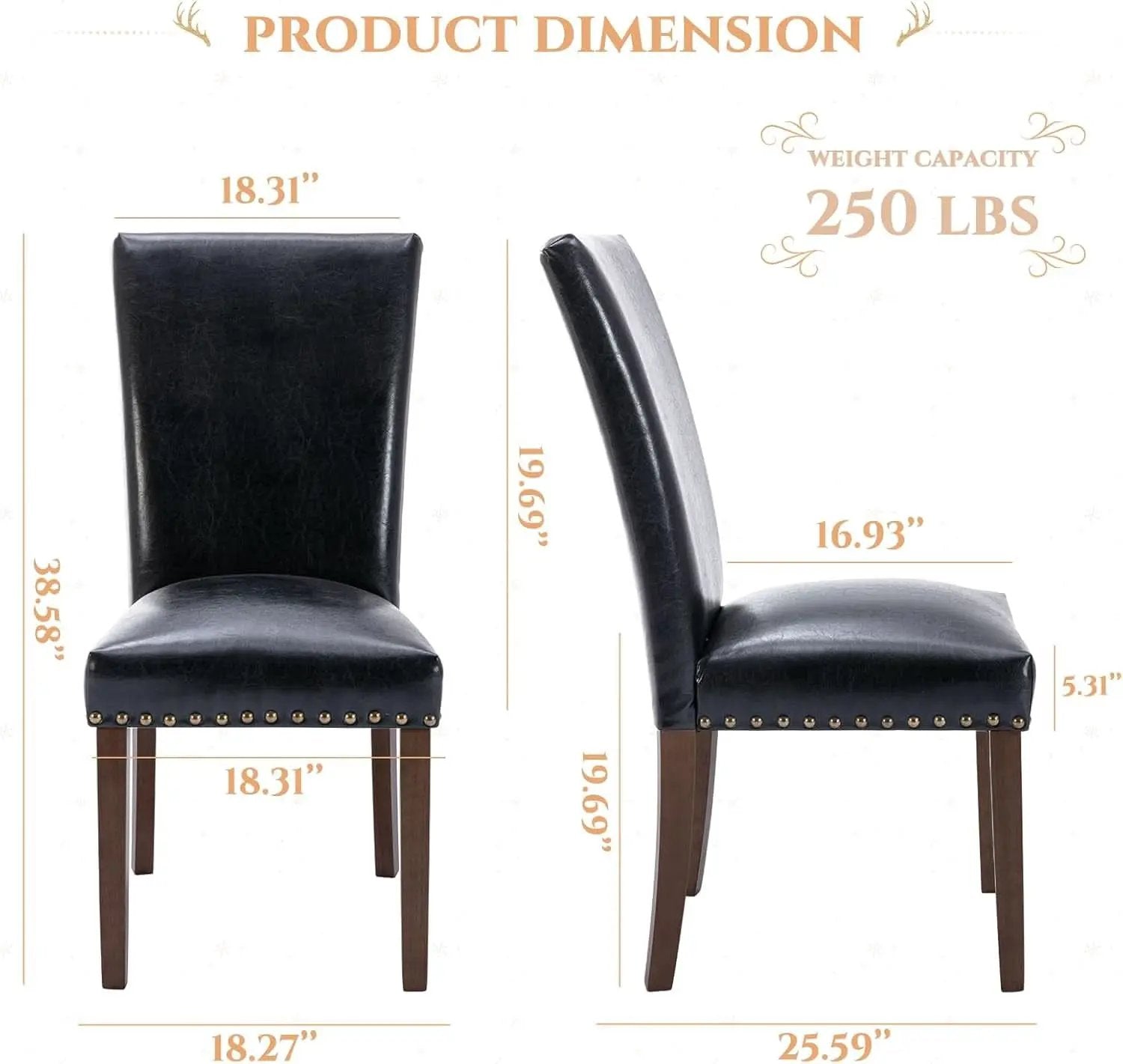 Parsons Dining Chairs Set Of 4 Black Upholstered Nailhead Trim from PriceLows™